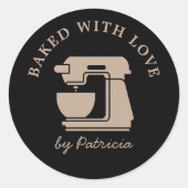 Black And Kraft Beige Custom Baked With Love Ronde Sticker (Voorkant)