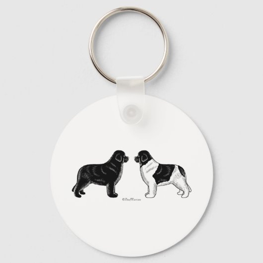 Black and Landseer Newfoundland Dogs Sleutelhanger (Voorkant)