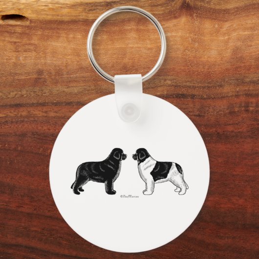 Black and Landseer Newfoundland Dogs Sleutelhanger (Voorkant)