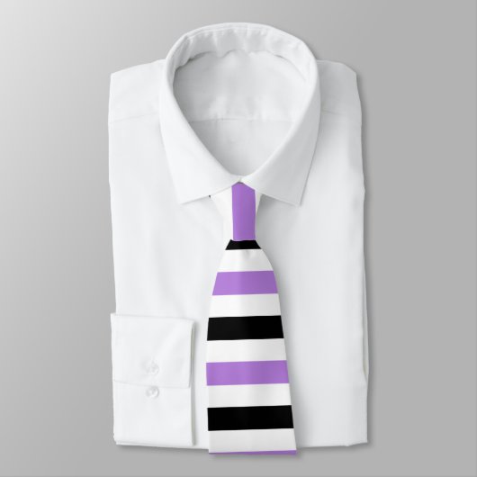 Black and Lavender Stripes Pattern Modern White Stropdas (Gebonden)