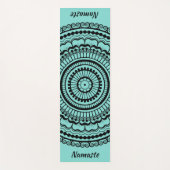 Black and Light Blauwgroen Mehndi Henna Mandala Yogamat (Voorkant)