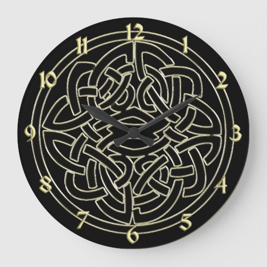 Black and Metallic Gold Celtic Knot Clock Grote Klok (Voorkant)