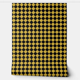 Black and Metallic Gold Chevron Pattern Textured Behang