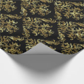 Black and Metallic Gold Floral Damascus 2 Patroon Cadeaupapier (Hoek)