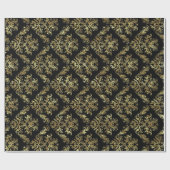 Black and Metallic Gold Floral Damascus 2 Patroon Cadeaupapier (Vlak)