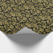 Black and Metallic Gold Floral Damascus 4 Patroon Cadeaupapier (Hoek)