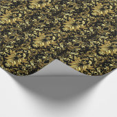 Black and Metallic Gold Floral Damascus Patroon Cadeaupapier (Hoek)