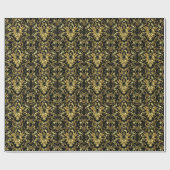 Black and Metallic Gold Floral Damascus Patroon Cadeaupapier (Vlak)