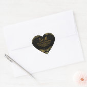 Black and Metallic Gold Floral Damascus Patroon Hart Sticker (Envelop)