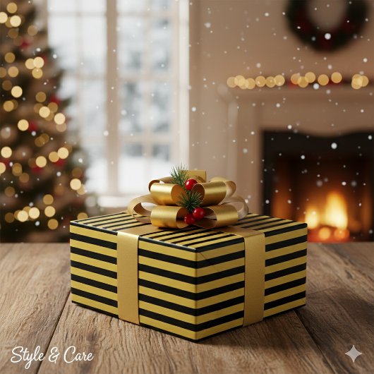 Black And Metallic Gold Stripe Pattern Premium Cadeaupapier