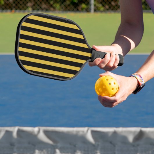 Black and Metallic Gold Striped Pickleball Paddle (Insitu)