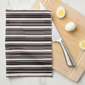 Black and Misty Roos Striped Pattern Theedoek (Quarter Fold)