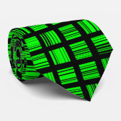 Black and Neon Green Retro Striped Squares Stropda Stropdas (Opgerold)