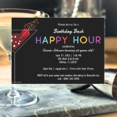 Black and Neon Happy Hour Invite Kaart