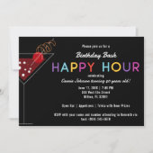 Black and Neon Happy Hour Invite Kaart (Voorkant)