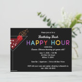 Black and Neon Happy Hour Invite Kaart (Staand voorkant)