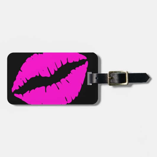 Black and Neon Pink Lipstick Kiss Bagagelabel (Voorkant horizontaal)