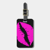 Black and Neon Pink Lipstick Kiss Bagagelabel (Voorkant verticaal)