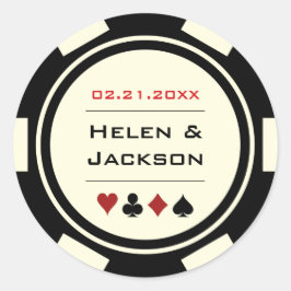 Black and Off White Poker Chip Wedding Ronde Sticker