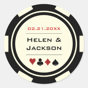 Black and Off White Poker Chip Wedding Ronde Sticker