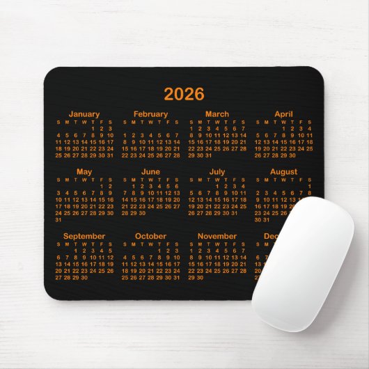 Black and Orange 2026 Calendar Muismat (Met muis)