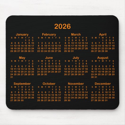 Black and Orange 2026 Calendar Muismat (Voorkant)