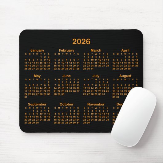 Black and Orange 2026 Calendar Muismat (Met muis)