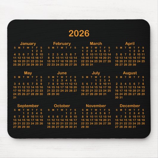Black and Orange 2026 Calendar Muismat (Voorkant)
