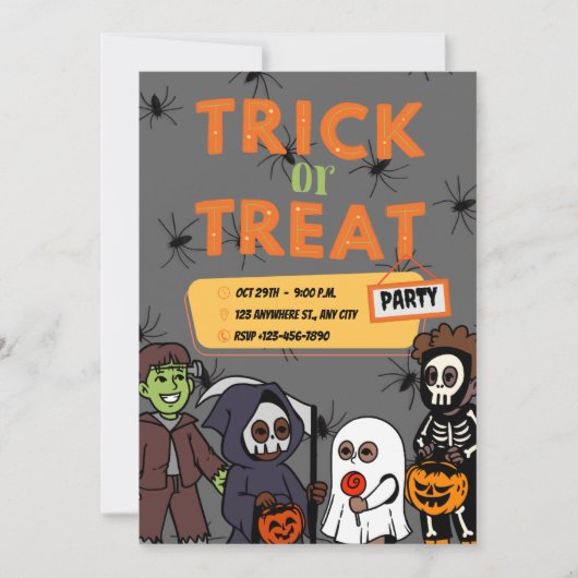 Black and Orange Costume Halloween Trick or Treat  Kaart (Voorkant)