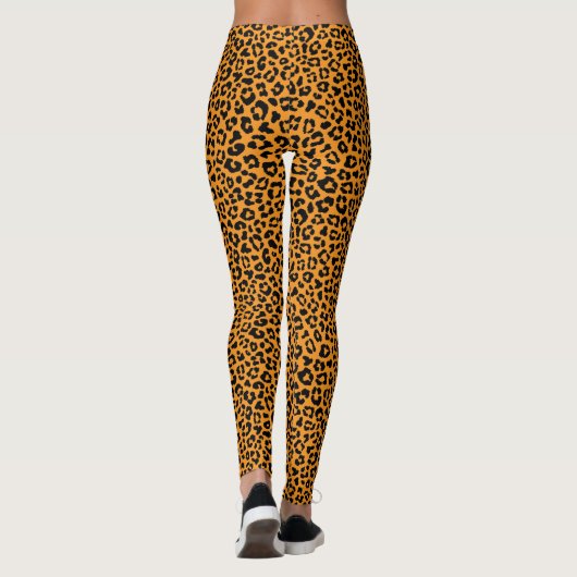 Black and orange Leopard Print Fun Safari Pattern Leggings (Achterkant)