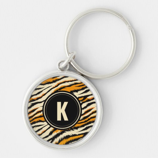 Black and Orange Tiger Pattern Monogram Sleutelhanger (Voorkant)