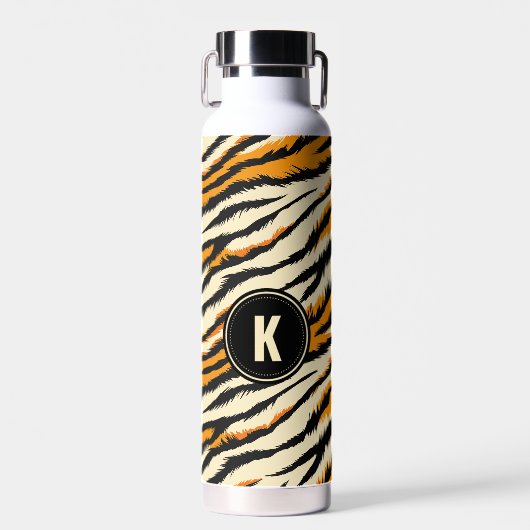 Black and Orange Tiger Pattern Monogram Waterfles (Voorkant)