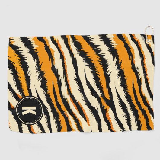 Black and Orange Tiger Stripes Monogram Golfhanddoek (Horizontaal)