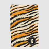 Black and Orange Tiger Stripes Monogram Golfhanddoek (Voorkant)