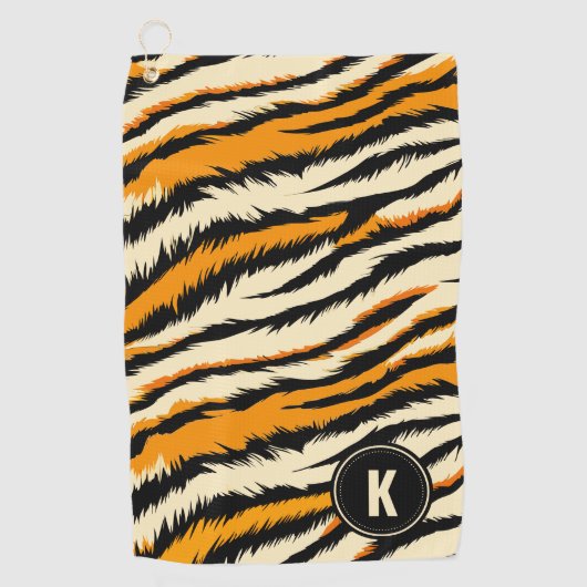 Black and Orange Tiger Stripes Monogram Golfhanddoek (Voorkant)