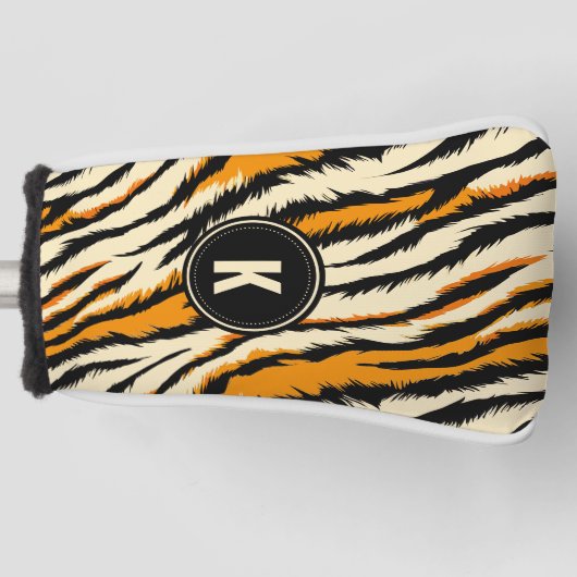 Black and Orange Tiger Stripes Monogram Golfheadcover (Voorkant)