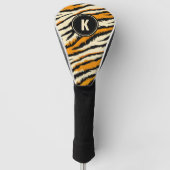 Black and Orange Tiger Stripes Monogram Golfheadcover (Voorkant)