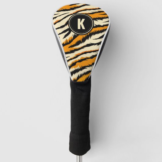 Black and Orange Tiger Stripes Monogram Golfheadcover (Voorkant)