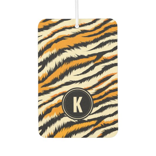 Black and Orange Tiger Stripes Monogram Luchtverfrisser (Voorkant)