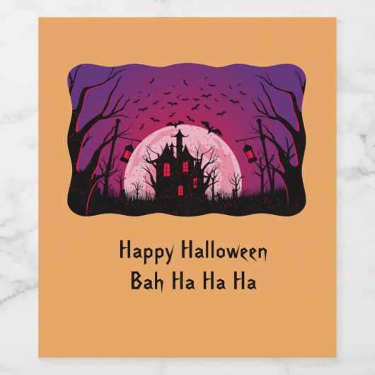 Black and Oranje Haunted House Halloween Wijn Etiket (Enkel label)