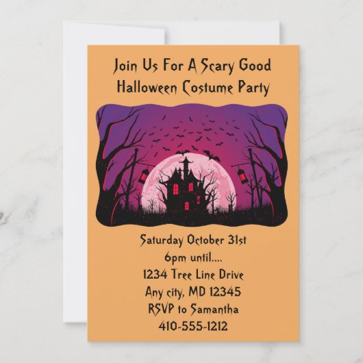 Black and Oranje Scary House Halloween Party Kaart (Voorkant)