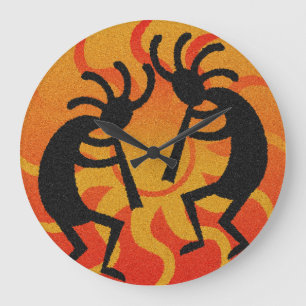 Black and Oranje Southwest Kokopelli Tribal Sun Grote Klok