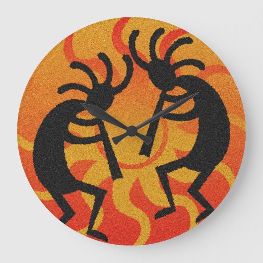 Black and Oranje Southwest Kokopelli Tribal Sun Grote Klok (Voorkant)