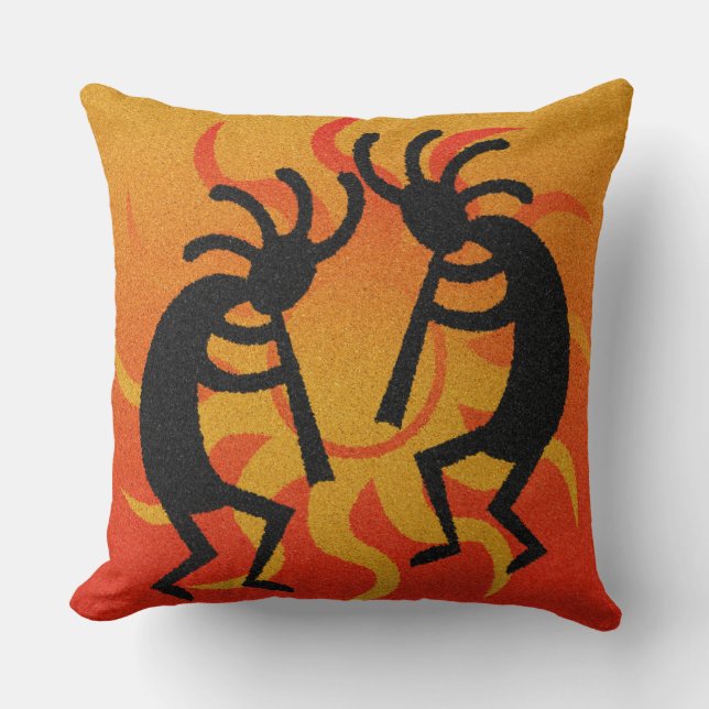 Black and Oranje Southwest Kokopelli Tribal Sun Kussen (Voorkant)