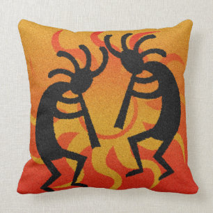 Black and Oranje Southwest Kokopelli Tribal Sun Kussen
