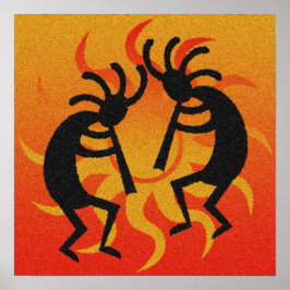 Black and Oranje Southwest Kokopelli Tribal Sun Poster