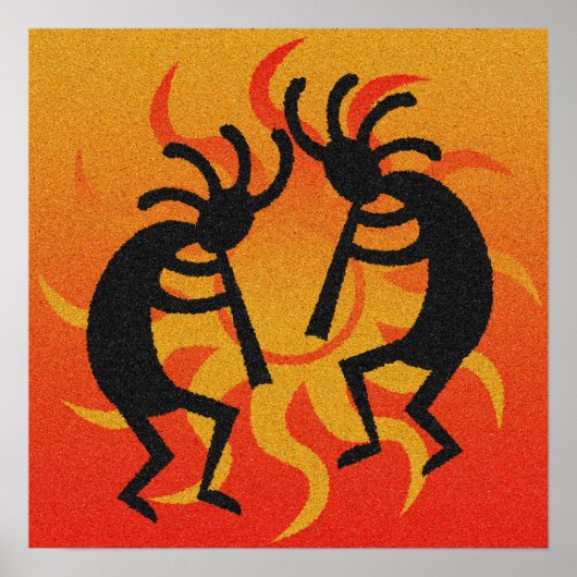 Black and Oranje Southwest Kokopelli Tribal Sun Poster (Voorkant)