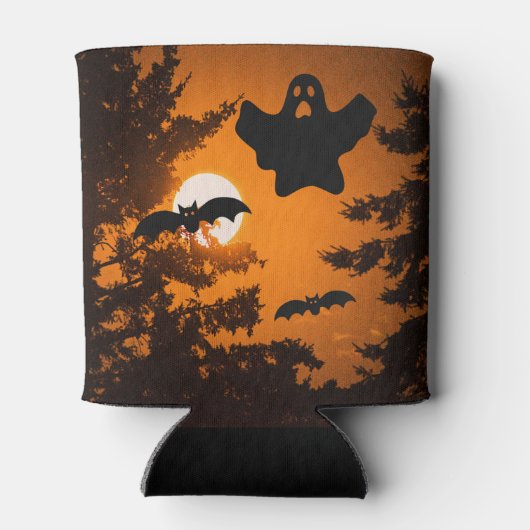 Black and Oranje Spooky Halloween Night Scene Blikjeskoeler (Achterkant)