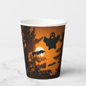 Black and Oranje Spooky Halloween Night Scene Papieren Bekers (Achterkant)