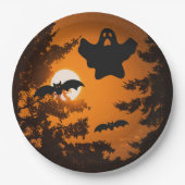 Black and Oranje Spooky Halloween Night Scene Papieren Bordje (Voorkant)
